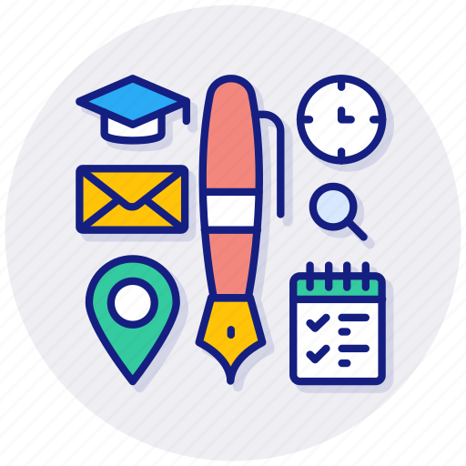 Education, tools, calender, graduation, hat, mail, location icon - Download on Iconfinder
