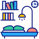 books, working, place, table, lamp, study, area, office, education