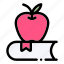 book, school, study, stack, knowledge, text book, apple fruit 