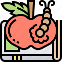 apple, bookworm, education, knowledge, learning