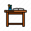 desk, table, furniture, interior