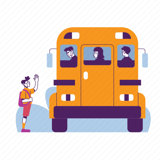 Student, school bus, bus, go to school, waiting, back to school illustration - Download on Iconfinder