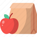 lunch, apple, food, meal, paper bag, fruit
