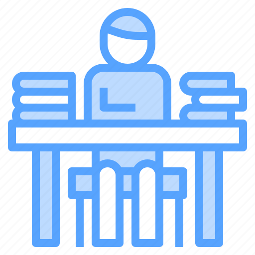 Teacher, man, desk, professor, books icon - Download on Iconfinder