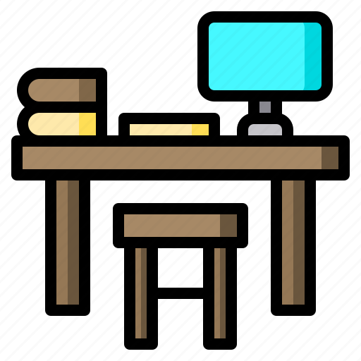 Desk, computer, chair, book, books icon - Download on Iconfinder