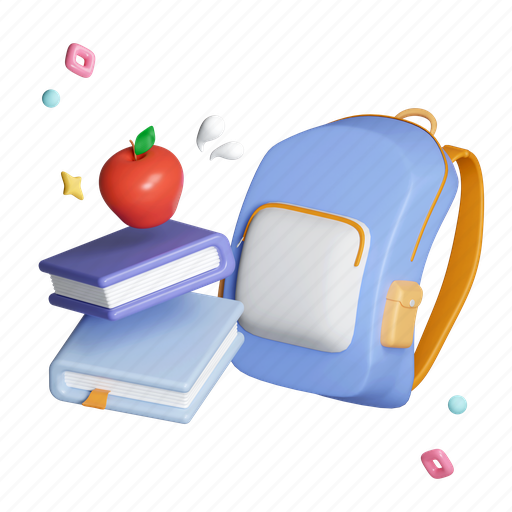 Bagpack, school, school bag, book, learning, education 3D illustration - Download on Iconfinder