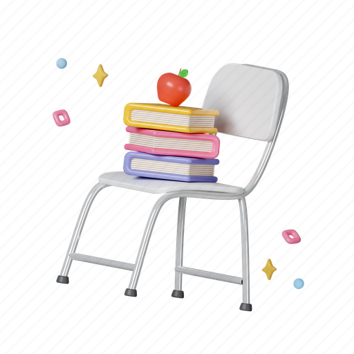 Chair, book, seat, learning, study 3D illustration - Download on Iconfinder