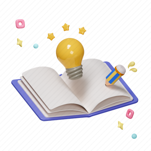 Learning, knowledge, learn, education, reading, idea, bulb 3D illustration - Download on Iconfinder