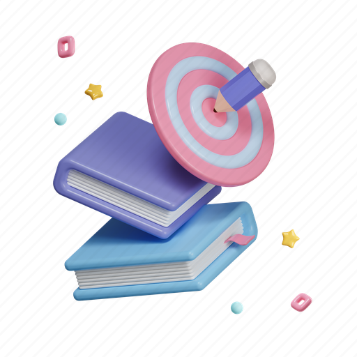 Target, book, focus, arrow, education, reading, study 3D illustration - Download on Iconfinder
