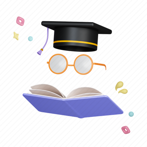 Book, glassess, graduate, education, university, graduation 3D illustration - Download on Iconfinder