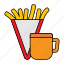 fries, fried, tea, coffee, mug, drink, cup 