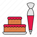 birthday cake, stack, dessert, icing nozzle, piping bag, ice cream, cake