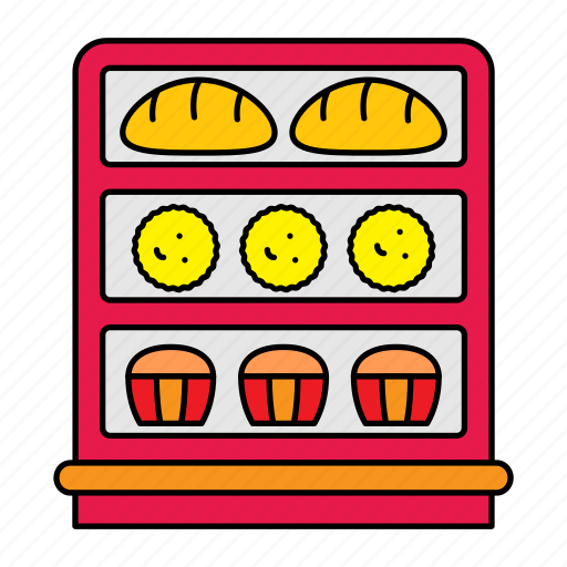 Bakery, display, glass, shelves, case, buns, pastries icon - Download on Iconfinder