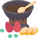 fondue, cheese, dipping, bread, pot