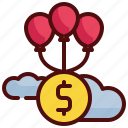 money, coin, flying, balloon, air