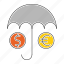 currency, insurance, money, save, umbrella 