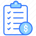 checklist, financial, business, budget, clipboard, dollar, document
