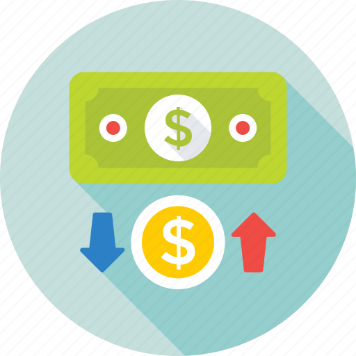 Arrows, currency, dollar value, exchange, paper money icon - Download on Iconfinder