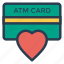 atmcard, card, credit, debit, favorite, heart, payment 