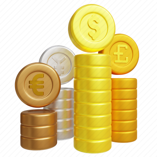 Coin, stack, money, cash, currency, profit, bank 3D illustration - Download on Iconfinder