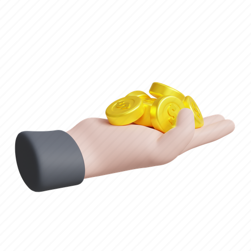 Get, money, coin, payment, profit, business, hand 3D illustration - Download on Iconfinder