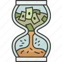 hourglass, countdown, money, debt, spending