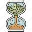 hourglass, countdown, money, debt, spending 