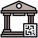 banking, barcode, buildings, business, columns, finance, qr code