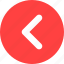 arrow, circle, direction, left, previous, red icon