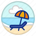 beach, beach chair, holiday, umbrella, vacation
