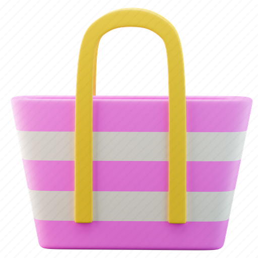 Beach bag, tote, purse, bag, fashion, clothes, summer 3D illustration - Download on Iconfinder