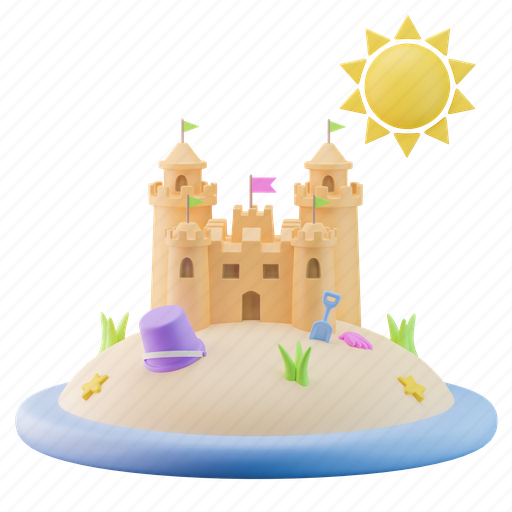 Island, sandcastle, sand, beach, toys, sandbox, summer 3D illustration - Download on Iconfinder