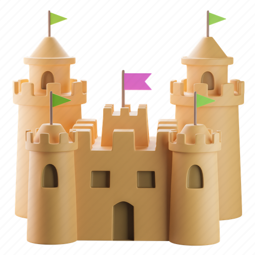 Sand, castle, sand castle, play, summer, beach, holiday 3D illustration - Download on Iconfinder