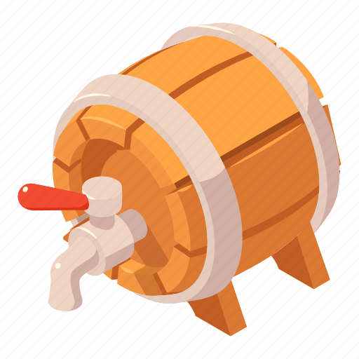 Alcohol, barrel, beer, cartoon, isometric, tap, wood icon - Download on Iconfinder