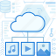 cloud, data, database, media, multimedia, play, storage 