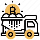 bitcoin, delivery, transaction, transfer, truck