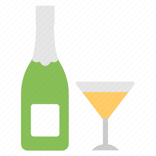 Champagne bottle, champagne glass, drinking champagne, party dinner, party drinks icon - Download on Iconfinder