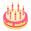 birthday, cake, candle, celebration, isometric, object, party 