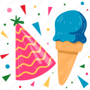 ice, cream, cone, and, hat, birthday party, celebration