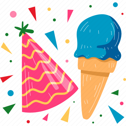 Ice, cream, cone, and, hat, birthday party, celebration sticker - Download on Iconfinder
