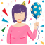 woman, holding, balloon, celebration, birthday party 