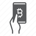 bitcoin, mobile, pay, payment, hand, hold, smartphone