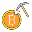 bitcoin, mining, cryptocurrency, coin, pickaxe, money, gold