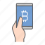 bitcoin, mobile, pay, payment, hand, hold, smartphone 