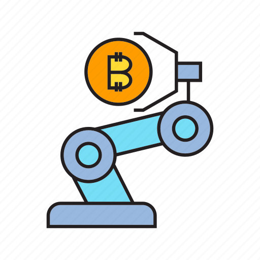 Bitcoin, cryptocurrency, digital currency, electronic money, robot, robotic arm, transaction icon - Download on Iconfinder