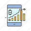 analytics, bitcoin, cryptocurrency, digital currency, graph, mobile phone 