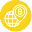 bitcoin, cryptocurrency, global, globe, map pin, world, worldwide 
