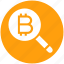 bitcoin, bitcoin icon, find, magnifier, magnifier icon, search, zoom 