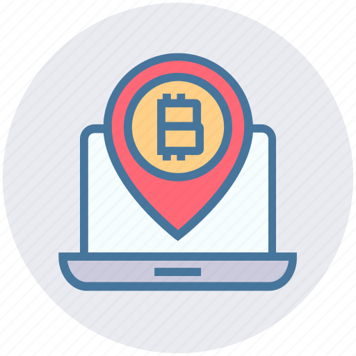 Bitcoin, blockchain, coin, cryptocurrency, income, laptop, map pin icon - Download on Iconfinder