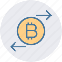 arrows, bitcoin, coin, cryptocurrency, exchange, right and left, transaction